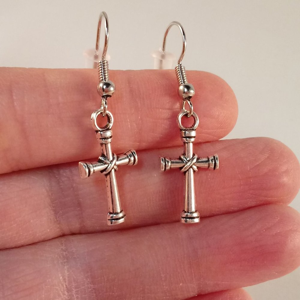 Silver Cross Earrings Hypoallergenic Hooks